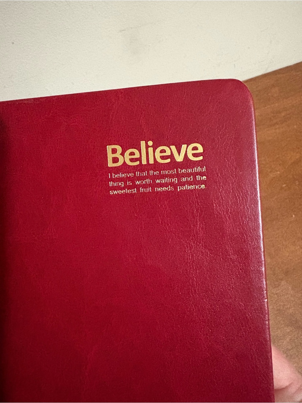 Red Faux Leather 'Believe' Blank Journal with Lined Pages & Ribbon Bookmark